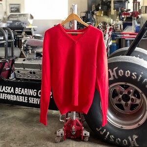 80’s Nordstrom - 100% Lambswool , Red V-Neck Sweater